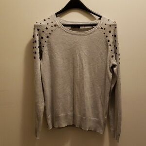Studded Shoulder Gray crew neck sweater